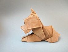 Origami Scottie dog - reclining by Neal Elias on giladorigami.com