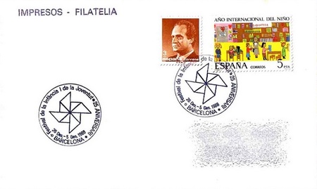 Spain 1988 Children's Festival - Windmill cancel (Postmark)